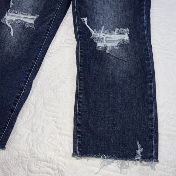 Judy Blue Jeans Size 13/31 Wide Leg Raw Hem Distressed Crop High Rise JB82593DK - Picture 4 of 15